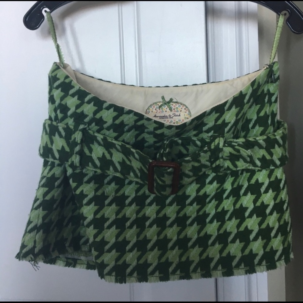 Retro Houndstooth Buckle Belted Mini Skirt